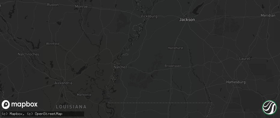 Hail map in Fayette, MS on July 1, 2026