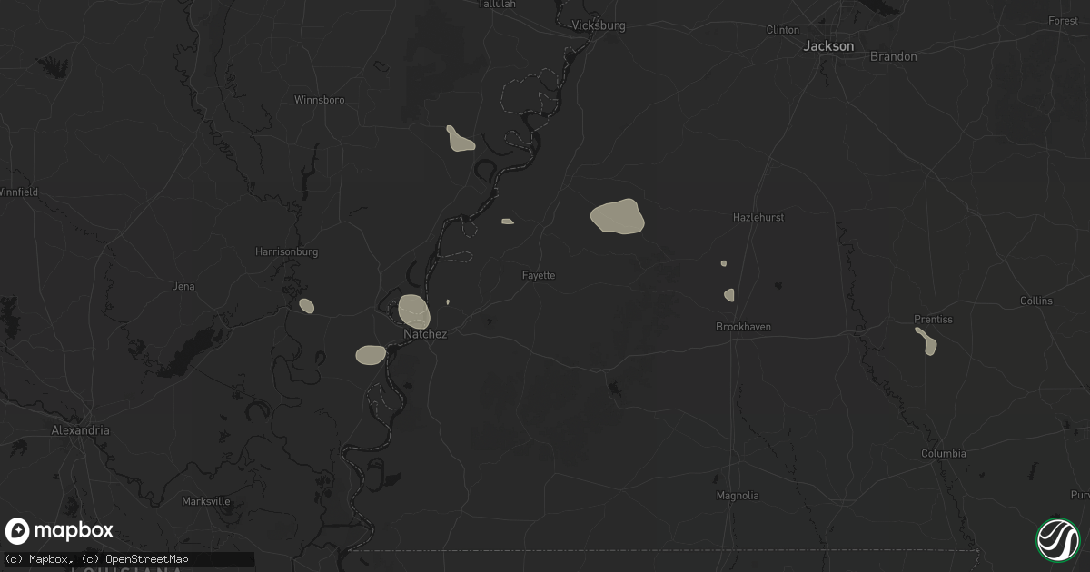 Hail map in Fayette, MS on July 1, 2026