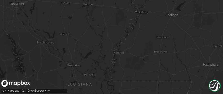 Hail map in Ferriday, LA on July 1, 2026