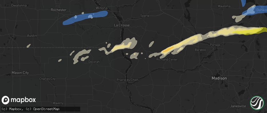 Hail map in Ferryville, WI on July 1, 2026