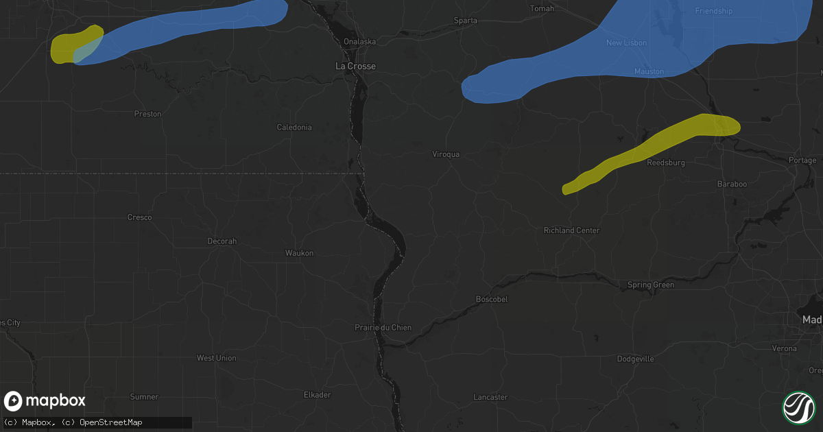 Hail map in Ferryville, WI on July 1, 2026