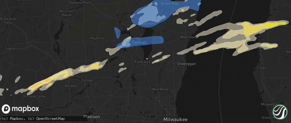 Hail map in Fond Du Lac, WI on July 1, 2026