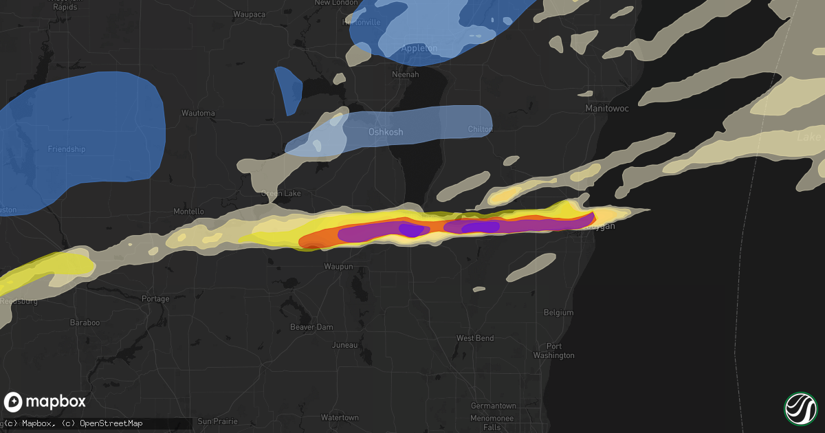 Hail map in Fond Du Lac, WI on July 1, 2026