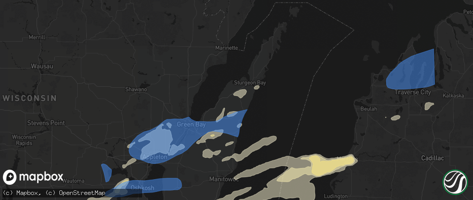 Hail map in Forestville, WI on July 1, 2026