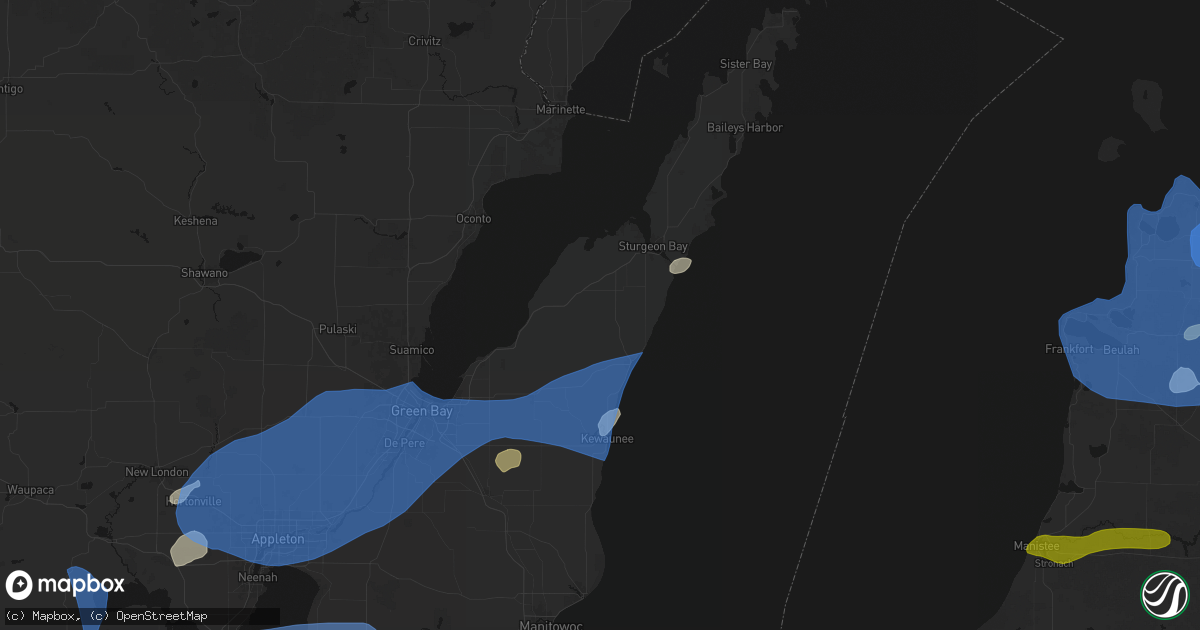Hail map in Forestville, WI on July 1, 2026