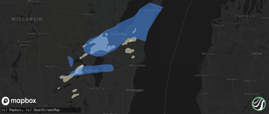 Hail map in Francis Creek, WI on July 1, 2026