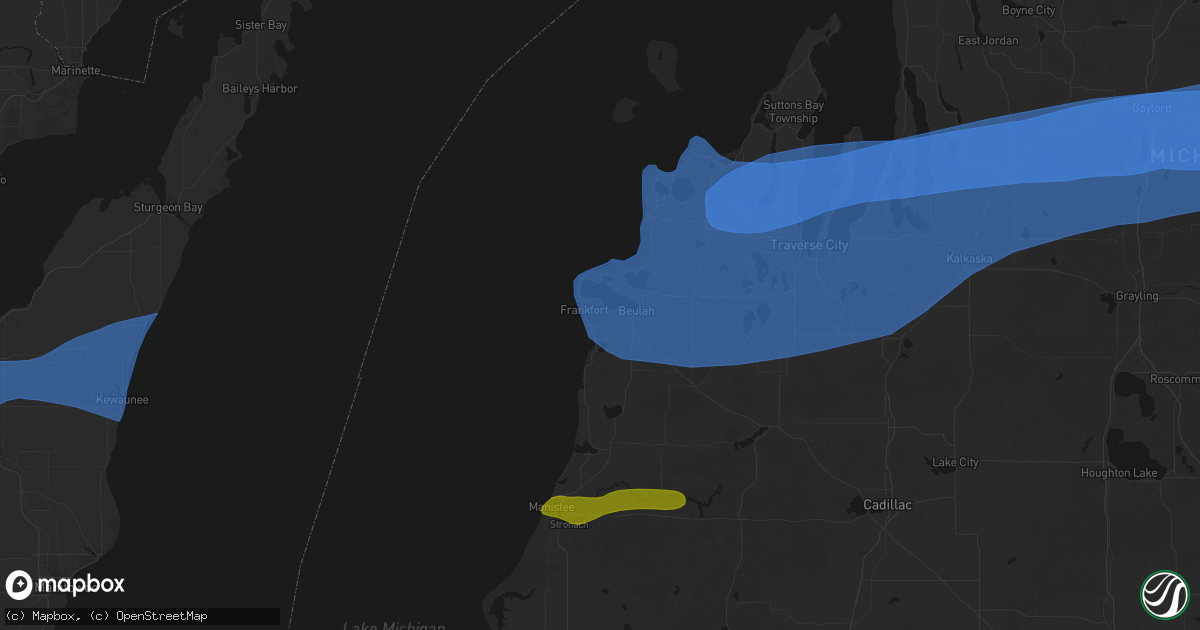 Hail map in Frankfort, MI on July 1, 2026