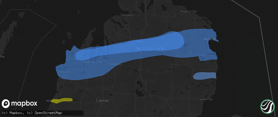 Hail map in Frederic, MI on July 1, 2026