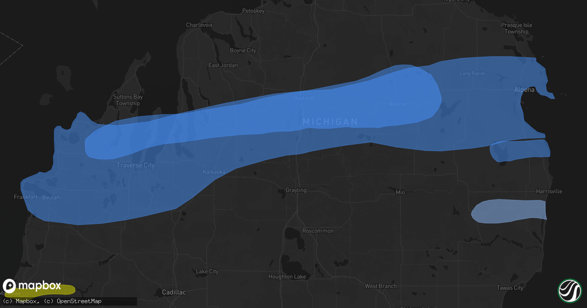 Hail map in Frederic, MI on July 1, 2026