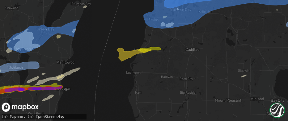 Hail map in Free Soil, MI on July 1, 2026