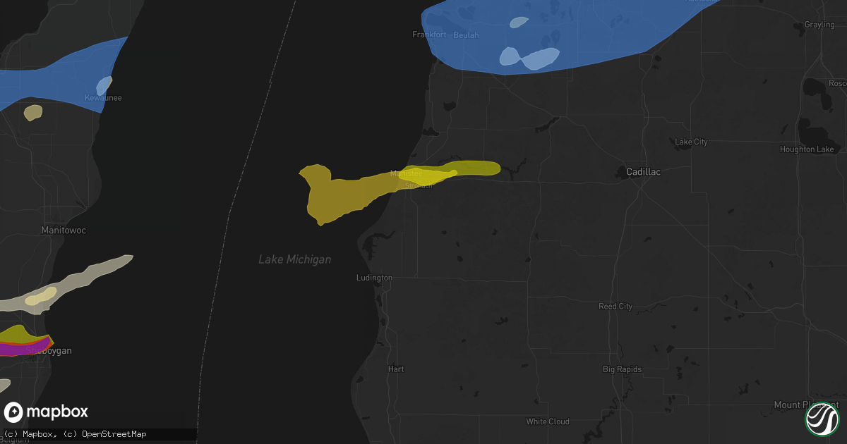 Hail map in Free Soil, MI on July 1, 2026