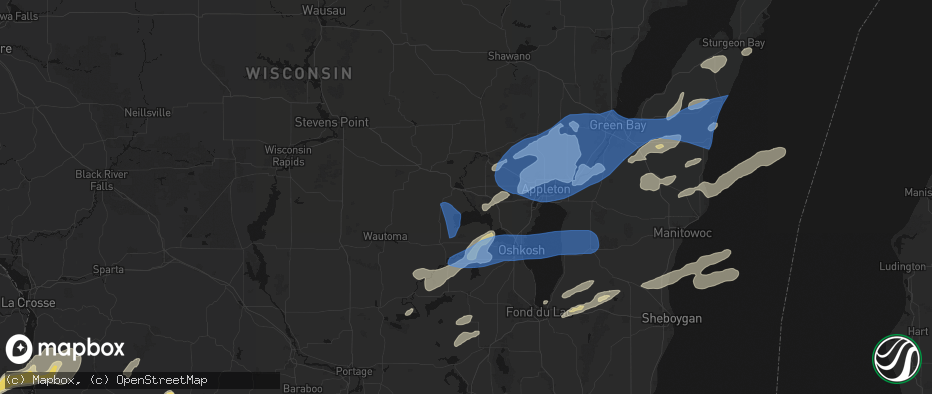 Hail map in Fremont, WI on July 1, 2026