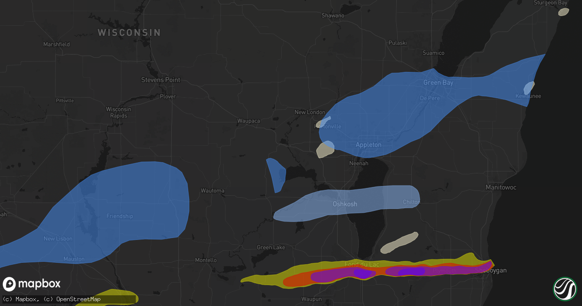 Hail map in Fremont, WI on July 1, 2026