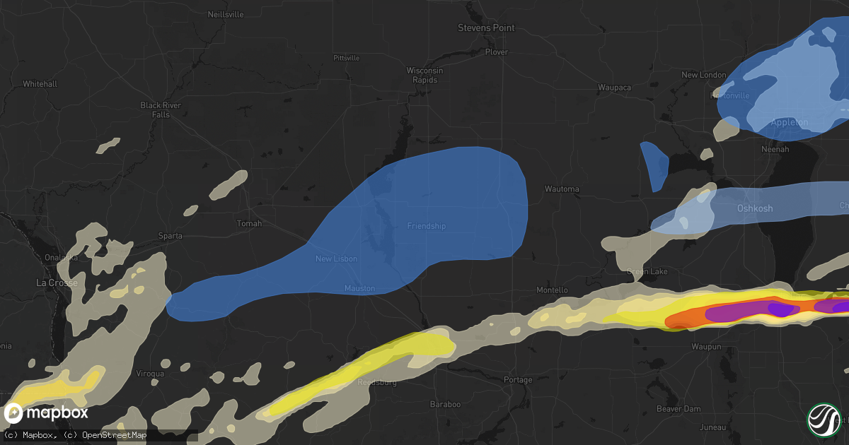 Hail map in Friendship, WI on July 1, 2026