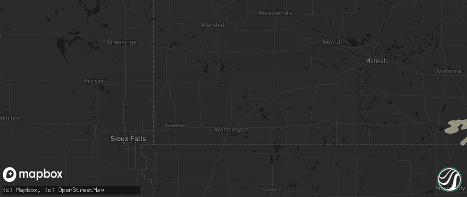 Hail map in Fulda, MN on July 1, 2026