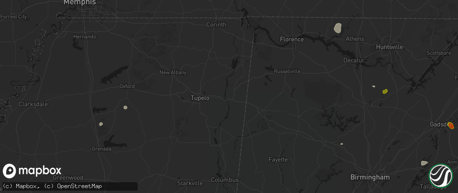 Hail map in Fulton, MS on July 1, 2026
