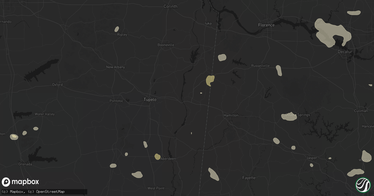 Hail map in Fulton, MS on July 1, 2026