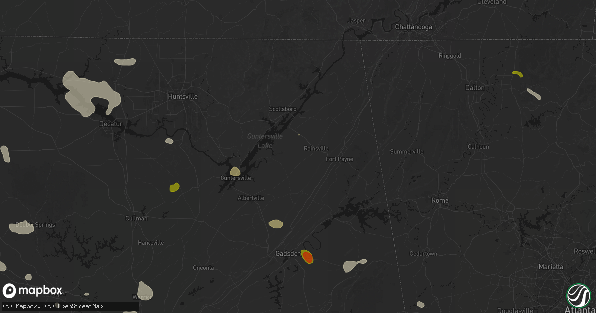 Hail map in Fyffe, AL on July 1, 2026