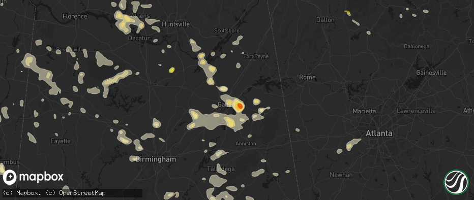 Hail map in Gadsden, AL on July 1, 2026