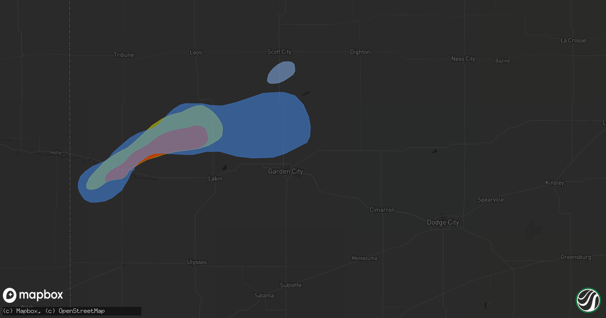 Hail map in Garden City, KS on July 1, 2026