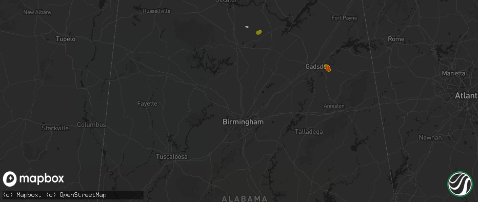 Hail map in Gardendale, AL on July 1, 2026