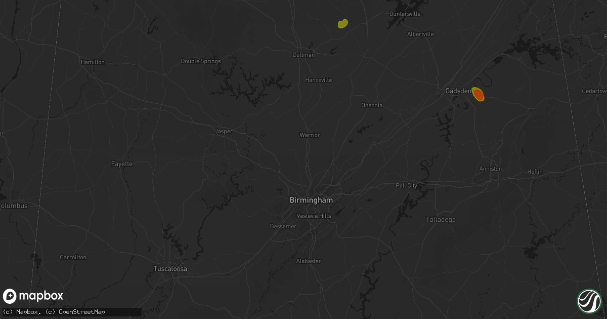 Hail map in Gardendale, AL on July 1, 2026