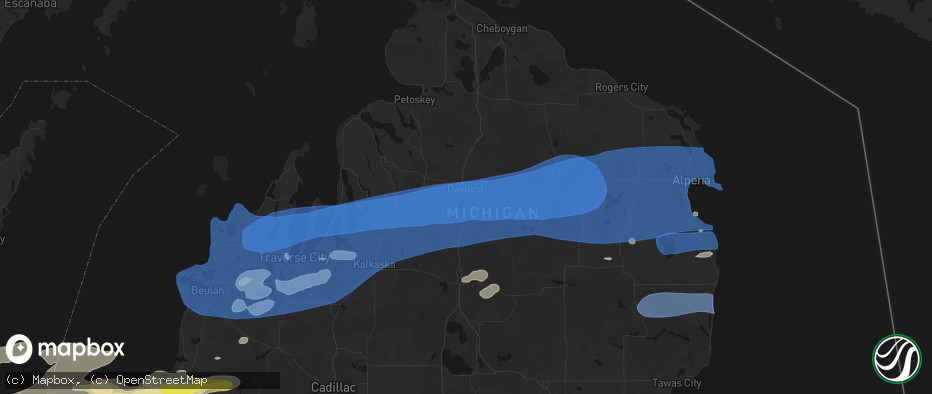Hail map in Gaylord, MI on July 1, 2026