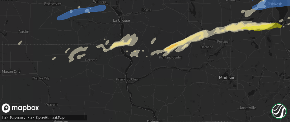 Hail map in Gays Mills, WI on July 1, 2026