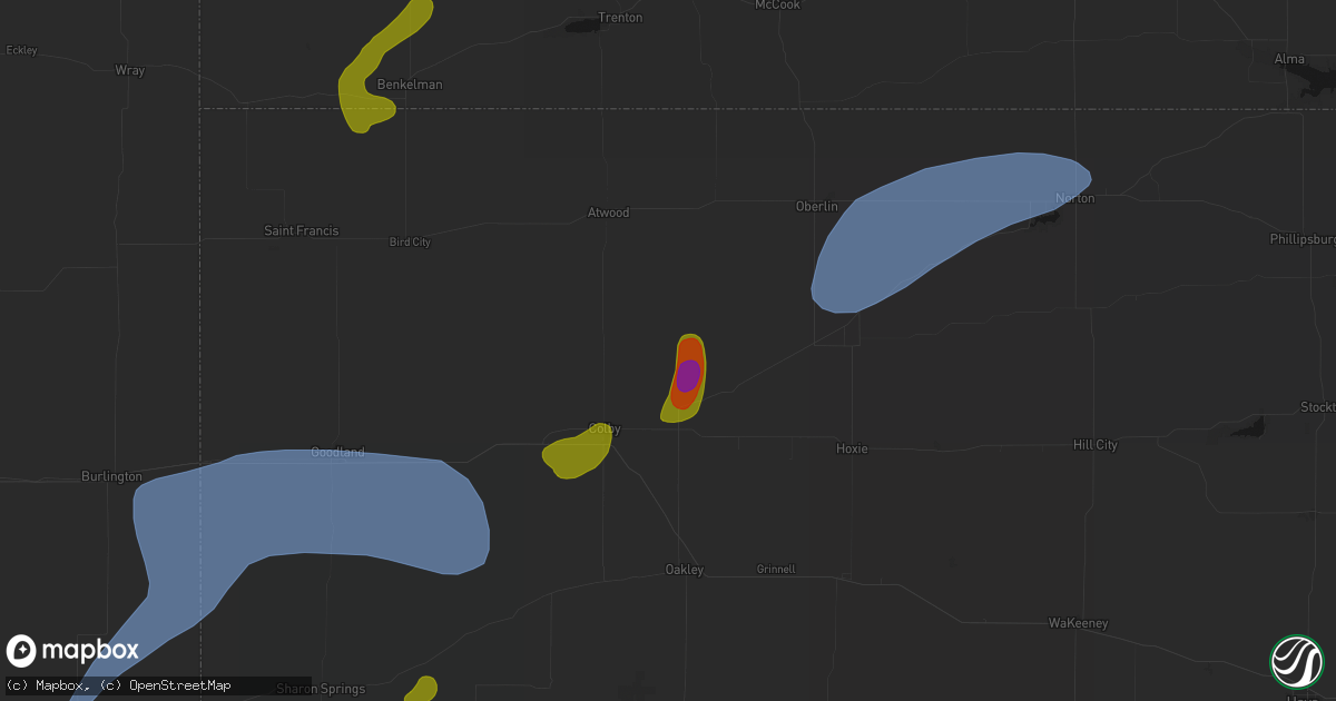 Hail map in Gem, KS on July 1, 2026