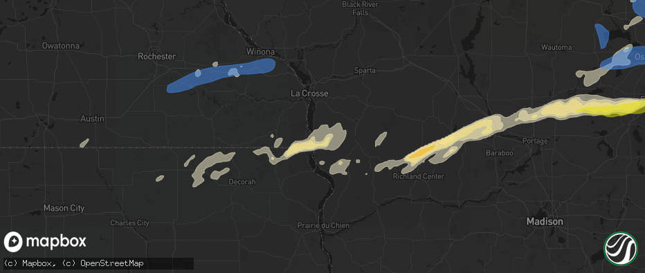 Hail map in Genoa, WI on July 1, 2026