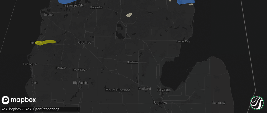 Hail map in Gladwin, MI on July 1, 2026