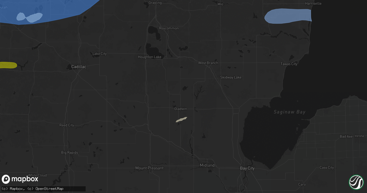 Hail map in Gladwin, MI on July 1, 2026
