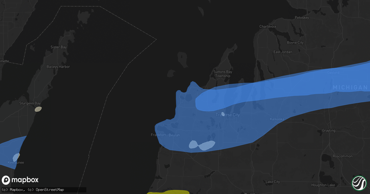 Hail map in Glen Arbor, MI on July 1, 2026
