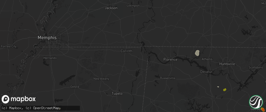 Hail map in Glen, MS on July 1, 2026