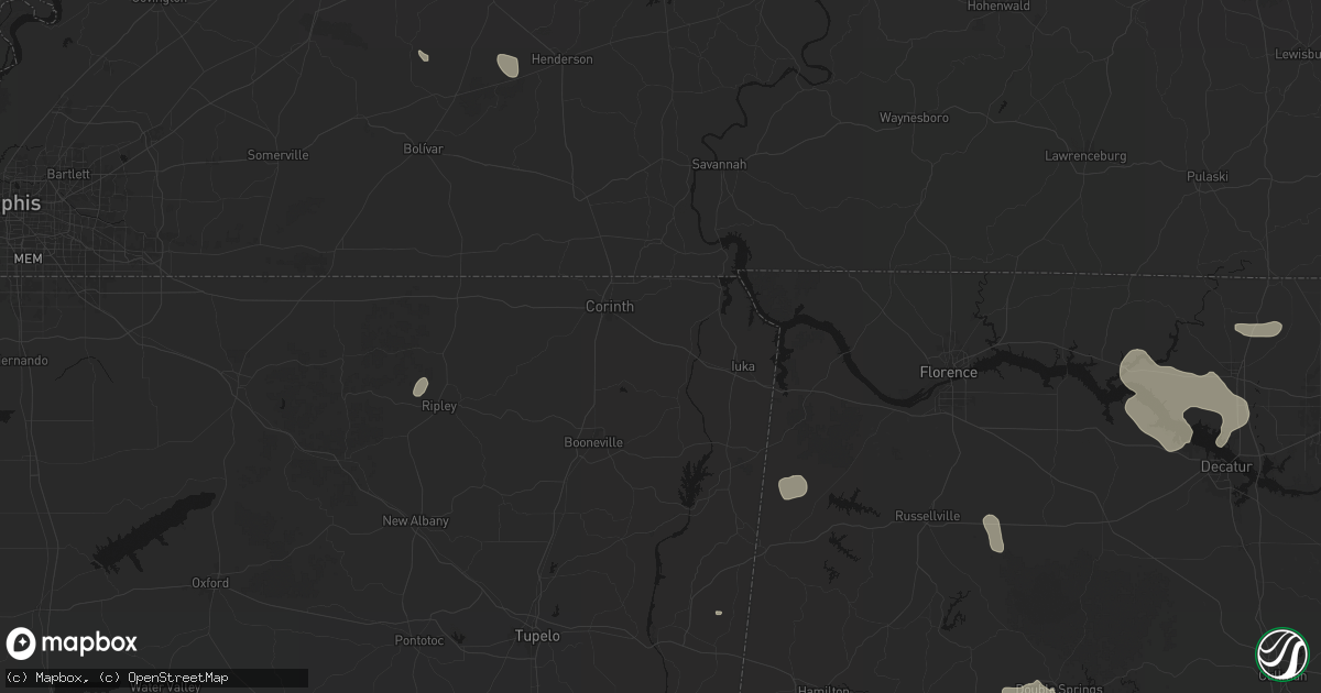 Hail map in Glen, MS on July 1, 2026