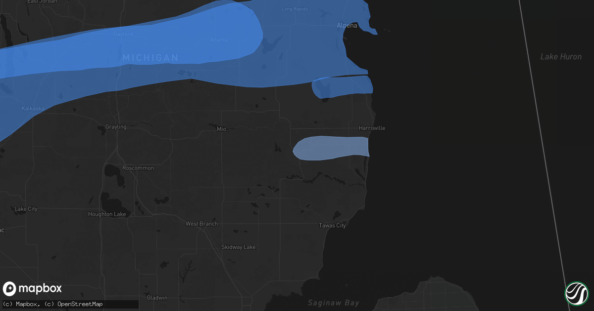 Hail map in Glennie, MI on July 1, 2026