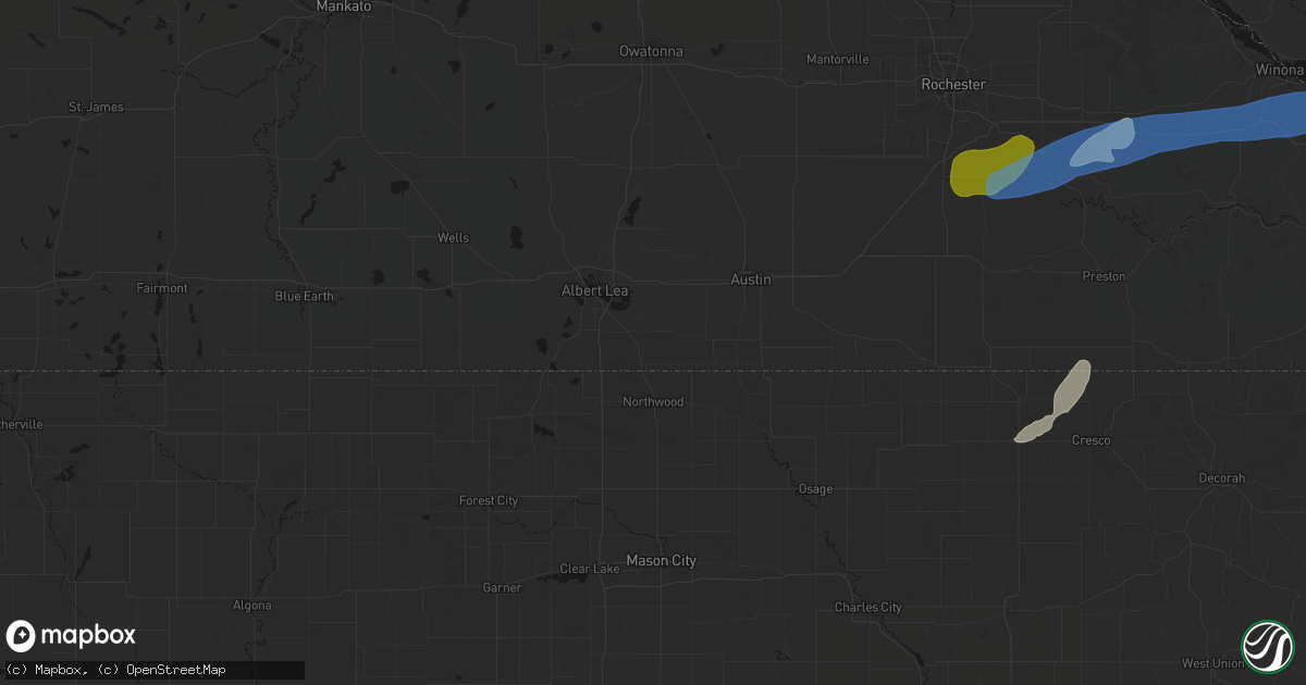 Hail map in Glenville, MN on July 1, 2026
