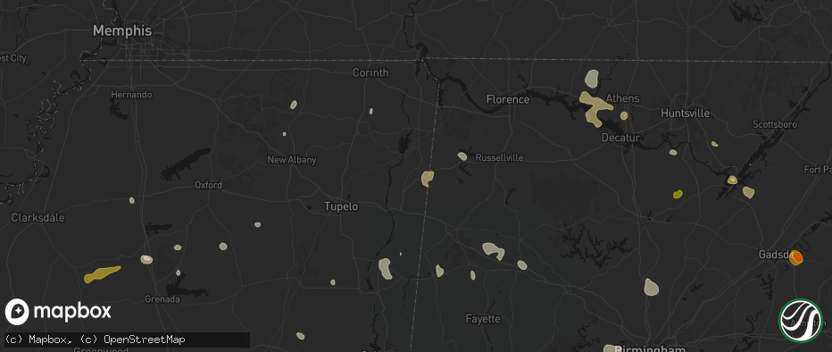Hail map in Golden, MS on July 1, 2026
