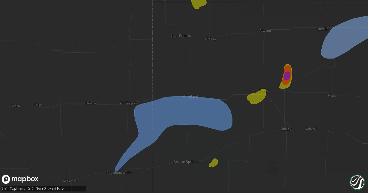 Hail map in Goodland, KS on July 1, 2026