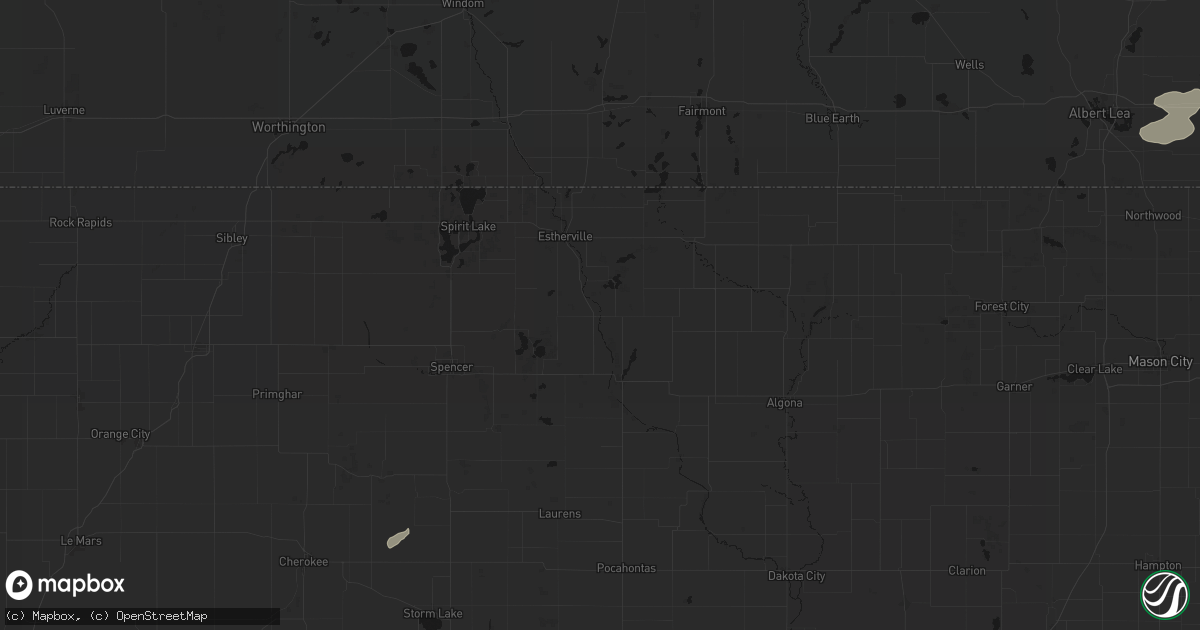 Hail map in Graettinger, IA on July 1, 2026