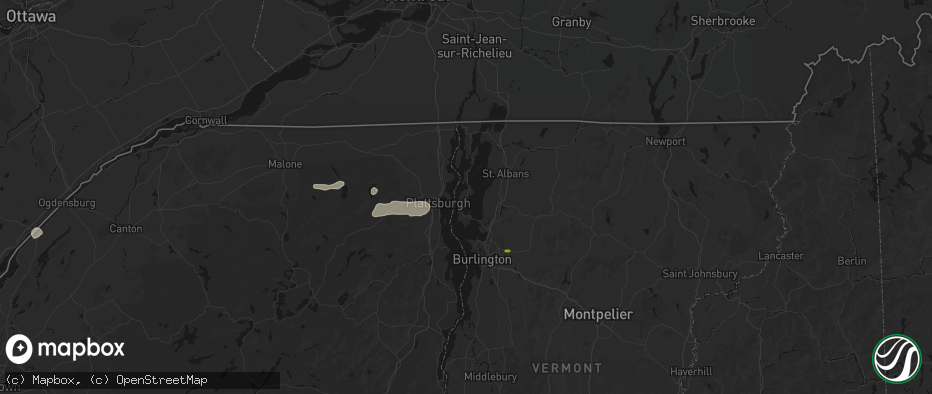 Hail map in Grand Isle, VT on July 1, 2026