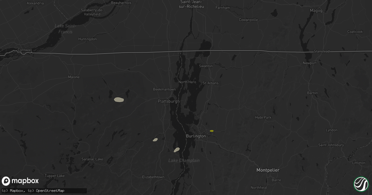 Hail map in Grand Isle, VT on July 1, 2026