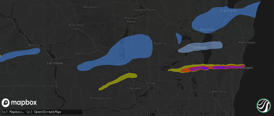 Hail map in Grand Marsh, WI on July 1, 2026
