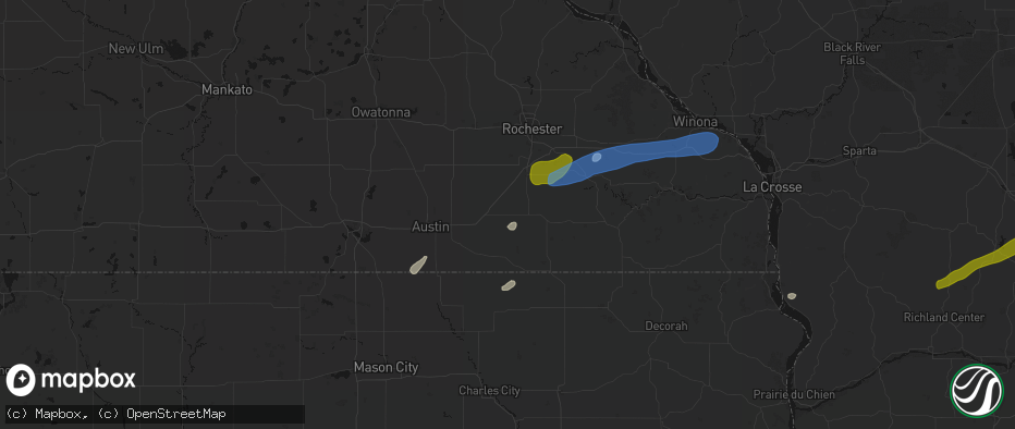 Hail map in Grand Meadow, MN on July 1, 2026