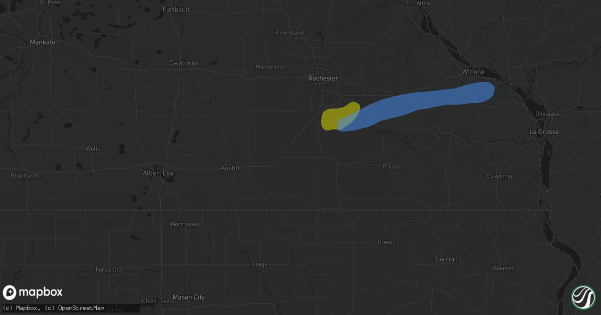 Hail map in Grand Meadow, MN on July 1, 2026