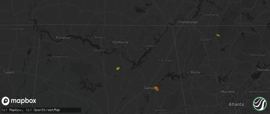 Hail map in Grant, AL on July 1, 2026