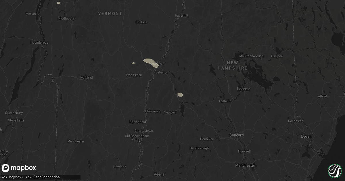 Hail map in Grantham, NH on July 1, 2026
