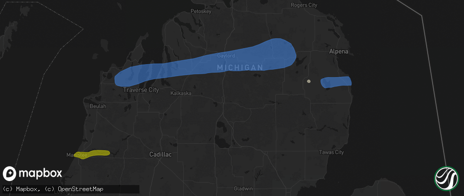 Hail map in Grayling, MI on July 1, 2026