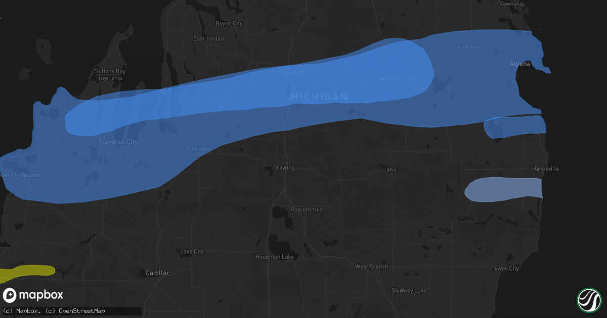 Hail map in Grayling, MI on July 1, 2026