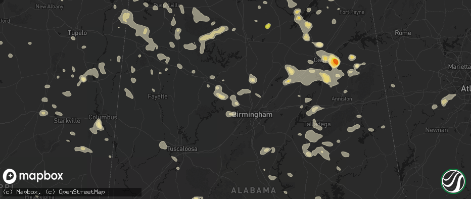 Hail map in Graysville, AL on July 1, 2026